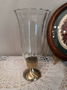 Clear Glass Hurricane Candle Holder with Gold Base